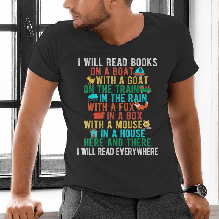 I Will Read Book On Boat Words For Kids Men's V-Neck T-Shirt I Will Read Book On Boat Words For Kids Men's V-Neck T-Shirt