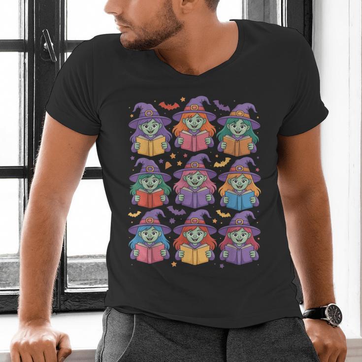 Witches Reading Books Halloween Cute Teens Kids Men's V-Neck T-Shirt Witches Reading Books Halloween Cute Teens Kids Men's V-Neck T-Shirt