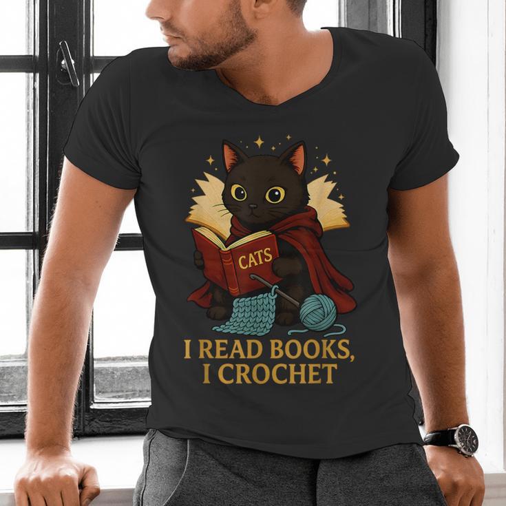 Wizard Cat Reading a Book While Crocheting Men's V-Neck T-Shirt