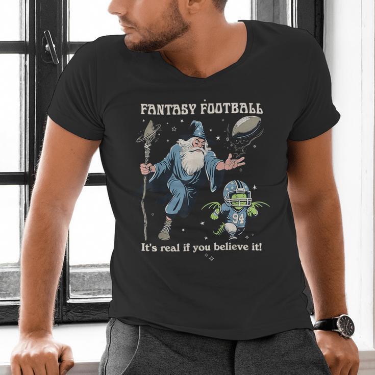 Wizard Dragon Fantasy Football Player Literal Dad Joke Men's V-Neck T-Shirt