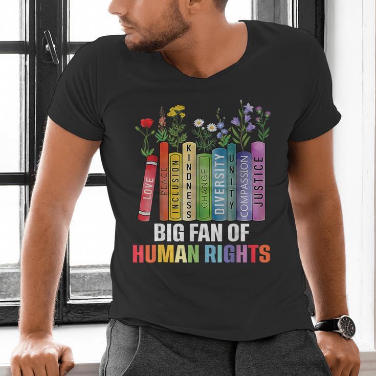 Women Floral Book Big Fan Of Human Rights Liberal Protest Men's V-Neck T-Shirt