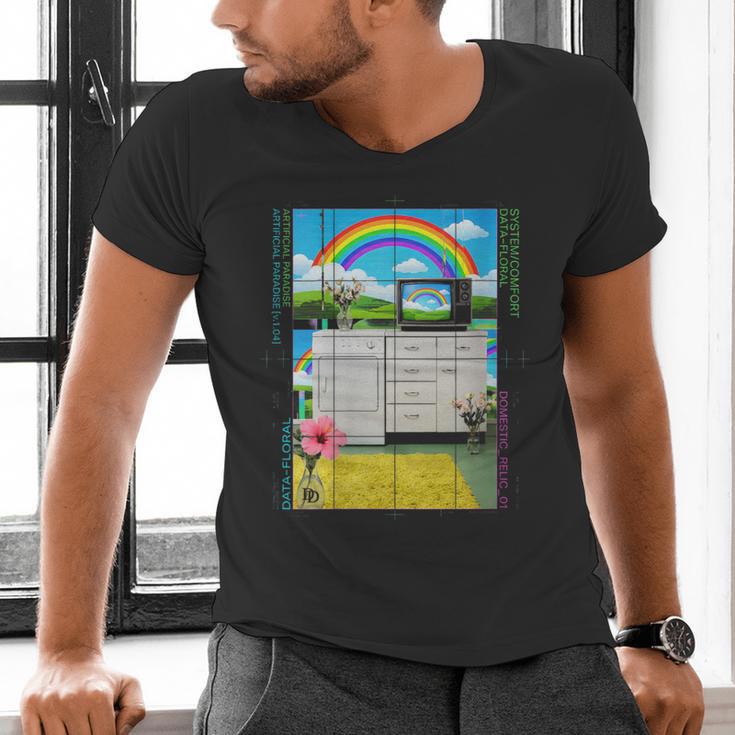Women's Frutiger Aero Aesthetic Rainbow Glitch Art Men's V-Neck T-Shirt Women's Frutiger Aero Aesthetic Rainbow Glitch Art Men's V-Neck T-Shirt