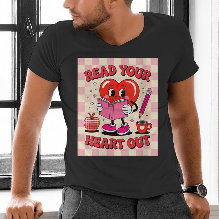 Women's Read Your Heart Out Groovy Bookish Valentine Day Women Girls Men's V-Neck T-Shirt