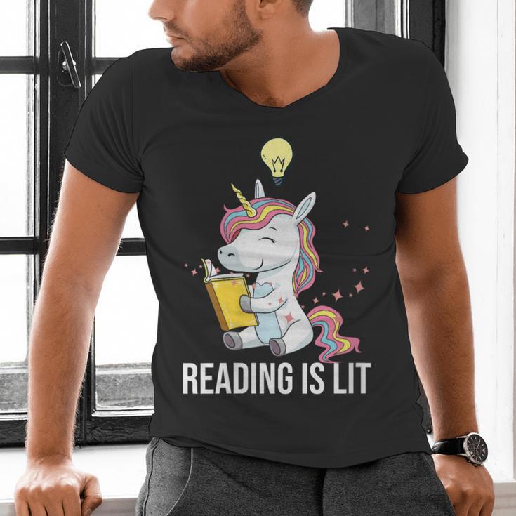 Women's Reading Is Lit Unicorn Library English Teacher Book Lover Men's V-Neck T-Shirt Women's Reading Is Lit Unicorn Library English Teacher Book Lover Men's V-Neck T-Shirt
