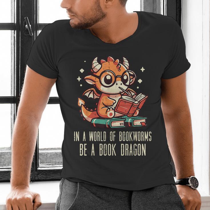 In World Of Bookworms Be Book Dragon Cute Women Kids Men Men's V-Neck T-Shirt In World Of Bookworms Be Book Dragon Cute Women Kids Men Men's V-Neck T-Shirt