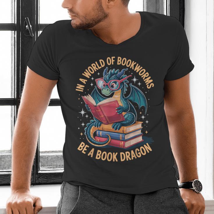 In A World Of Bookworms Be A Book Dragon Men's V-Neck T-Shirt In A World Of Bookworms Be A Book Dragon Men's V-Neck T-Shirt
