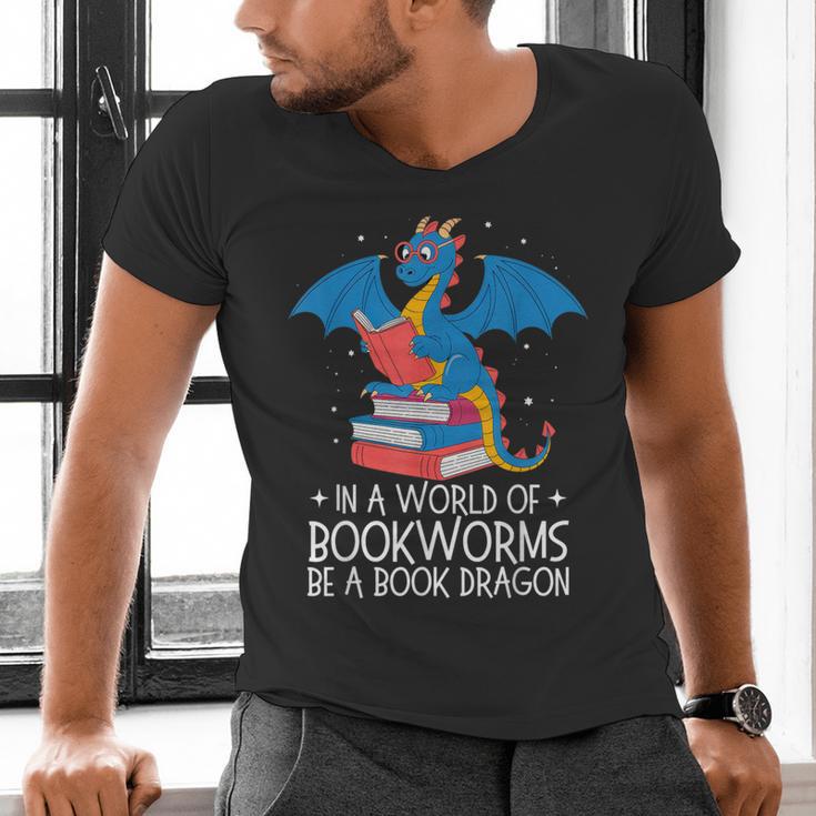 In A World Full Of Bookworms Be A Book Dragon Reading Men's V-Neck T-Shirt