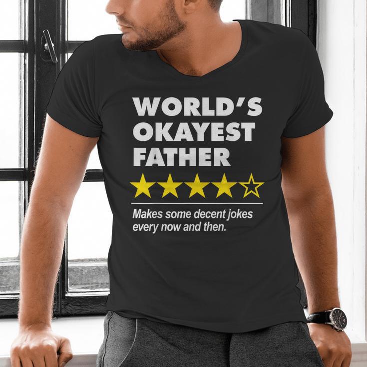 Worlds Okayest Father Dad Joke Review For Fathers Day Men's V-Neck T-Shirt Worlds Okayest Father Dad Joke Review For Fathers Day Men's V-Neck T-Shirt