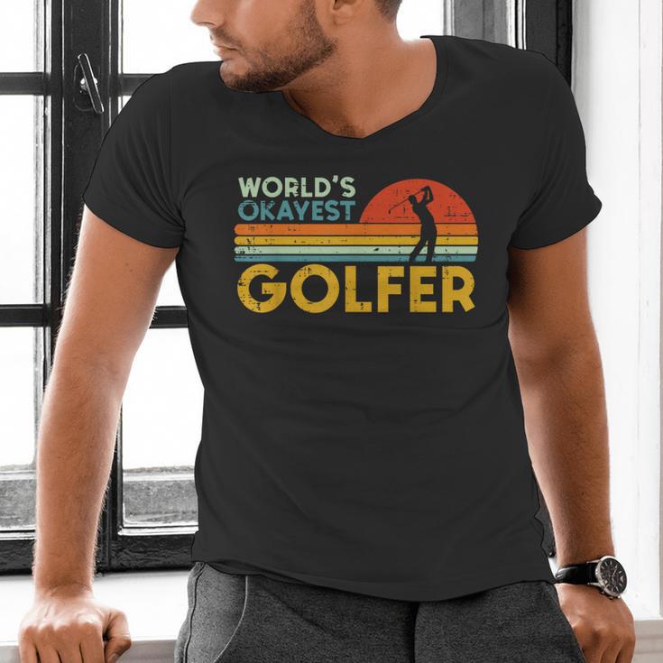 Worlds Okayest Golfer Retro Golf Joke Dad Men Women Kids Men's V-Neck T-Shirt