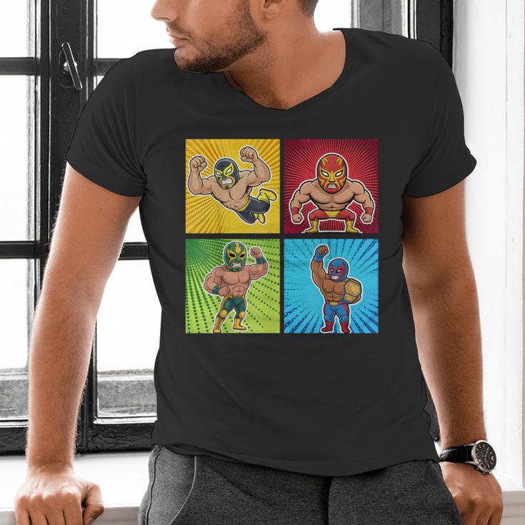 Wrestling Comic Book Wrestler Mexican Lucha Libre Mask Men's V-Neck T-Shirt Wrestling Comic Book Wrestler Mexican Lucha Libre Mask Men's V-Neck T-Shirt