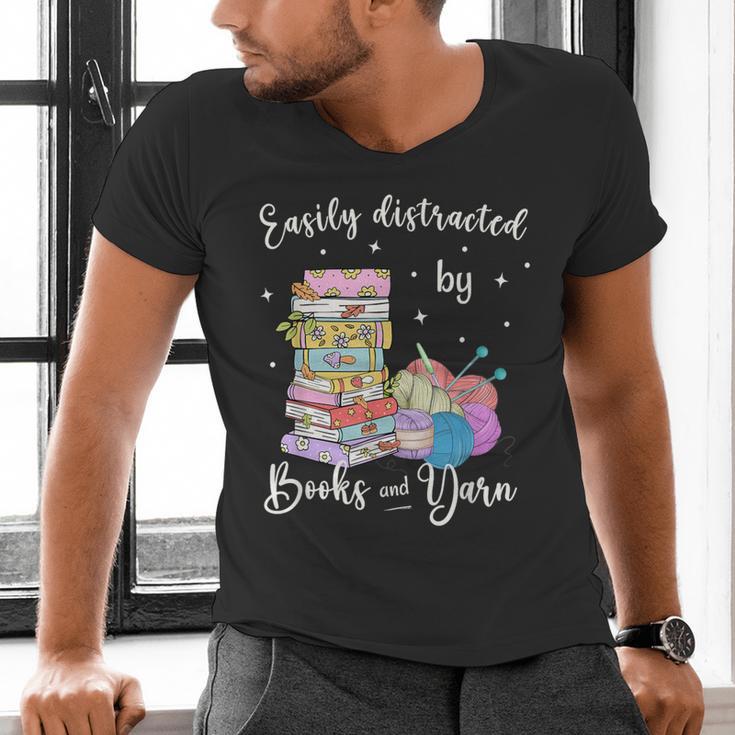 Yarn Quote Easily Distracted By Books And Yarn Reader Men's V-Neck T-Shirt