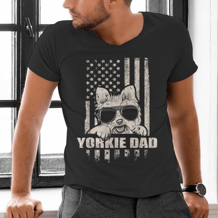 Yorkie Dad Cool Vintage Retro Proud American Men's V-Neck T-Shirt
