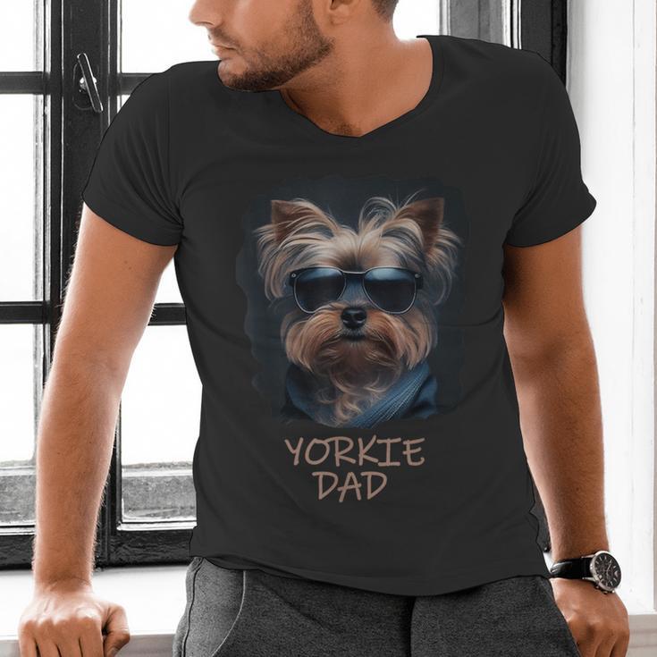 Yorkie Dad Cute Cool Dog In Sunglasses C Men's V-Neck T-Shirt