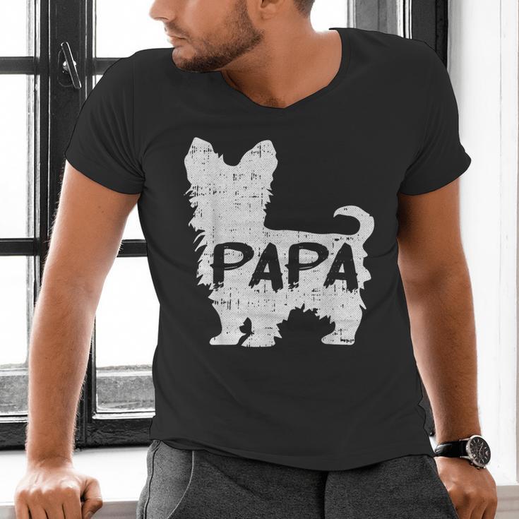 Yorkshire Terrier Papa Dog Puppy Doggie Pet Lover Yorkie Dad Men's V-Neck T-Shirt