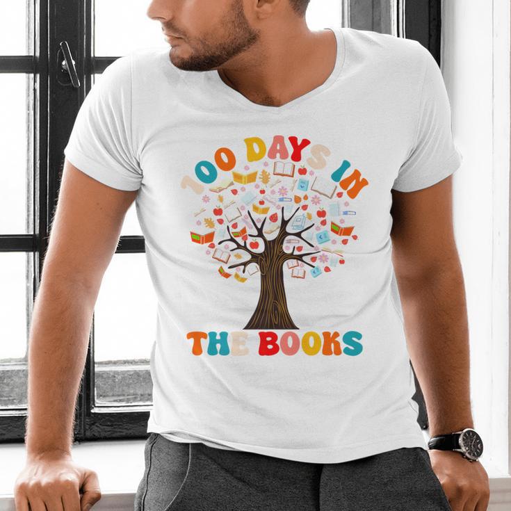 100 Days In The Books Reading Teacher 100th Day Of School Premium Men's V-Neck T-Shirt
