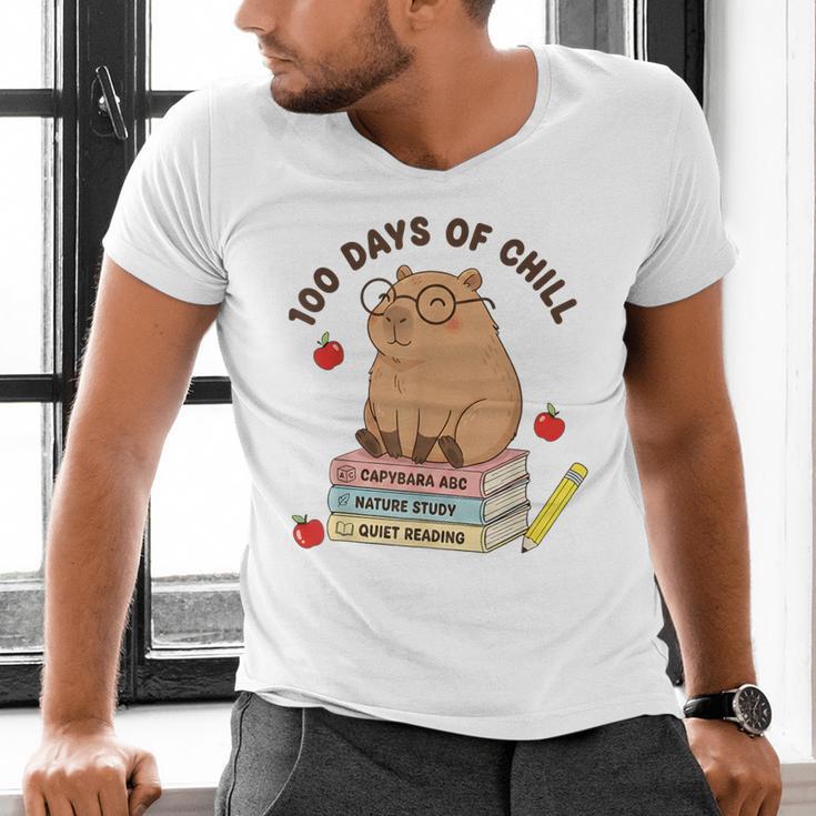 100 Days Of Chill Cute Capybara School Book Lover Men's V-Neck T-Shirt 100 Days Of Chill Cute Capybara School Book Lover Men's V-Neck T-Shirt