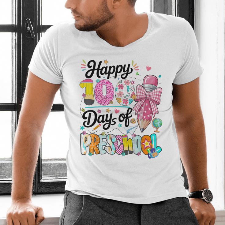 100th Day Of School Teacher Books 100 Days Of Preschool Girl Men's V-Neck T-Shirt 100th Day Of School Teacher Books 100 Days Of Preschool Girl Men's V-Neck T-Shirt