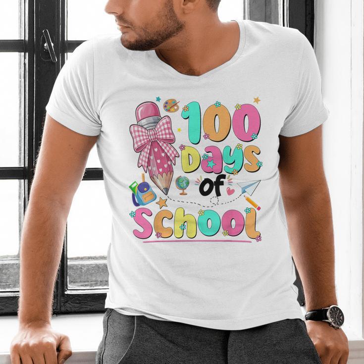 100th Day Of School Teacher Books 100 Days Of School Women Men's V-Neck T-Shirt 100th Day Of School Teacher Books 100 Days Of School Women Men's V-Neck T-Shirt