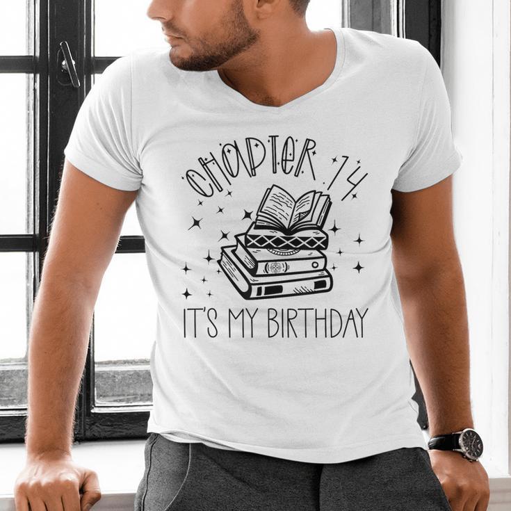 14th Birthday Girls Chapter 14 Its My Birthday Book Lover Men's V-Neck T-Shirt 14th Birthday Girls Chapter 14 Its My Birthday Book Lover Men's V-Neck T-Shirt