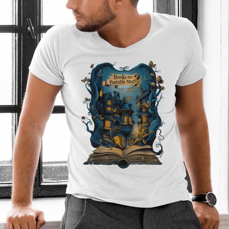 4 Books Are Portable Magic Bookish Reading Nerd Quote Men's V-Neck T-Shirt 4 Books Are Portable Magic Bookish Reading Nerd Quote Men's V-Neck T-Shirt