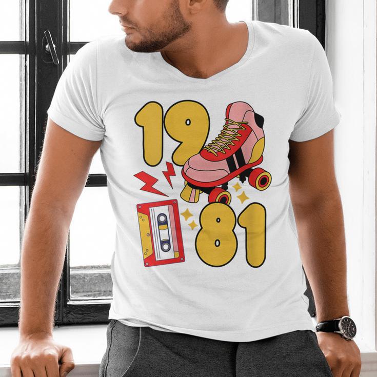 80s Vibes Mixed Tapes & Roller Skates 1981 Nostalgia Retro Men's V-Neck T-Shirt