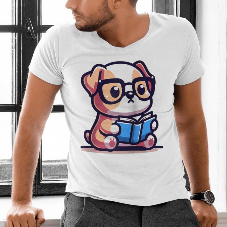 Adorable Book Lover Bulldog With Reading Glasses Cute Raglan Baseball Tee Men's V-Neck T-Shirt Adorable Book Lover Bulldog With Reading Glasses Cute Raglan Baseball Tee Men's V-Neck T-Shirt