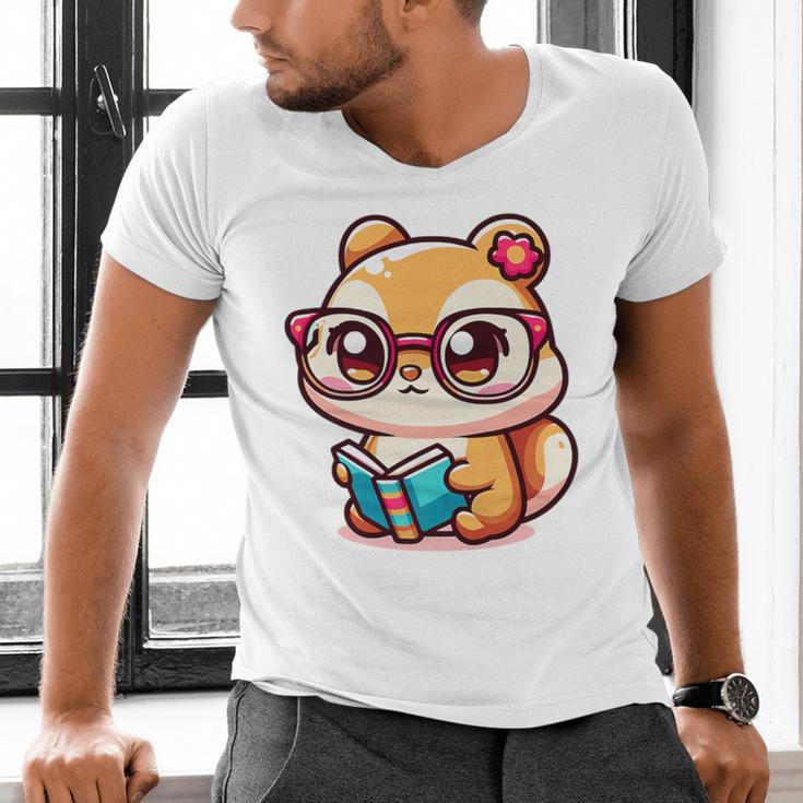 Adorable Book Lover Chipmunk With Reading Glasses Cute Premium Men's V-Neck T-Shirt Adorable Book Lover Chipmunk With Reading Glasses Cute Premium Men's V-Neck T-Shirt