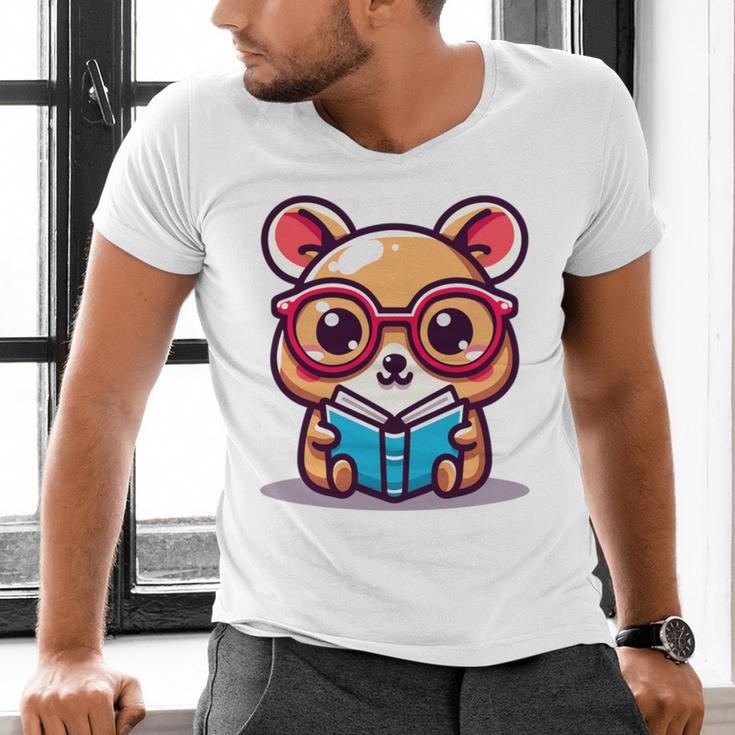 Adorable Book Lover Quokka With Reading Glasses Cute Men's V-Neck T-Shirt