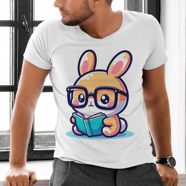Adorable Book Lover Rabbit With Reading Glasses Cute Premium Men's V-Neck T-Shirt Adorable Book Lover Rabbit With Reading Glasses Cute Premium Men's V-Neck T-Shirt