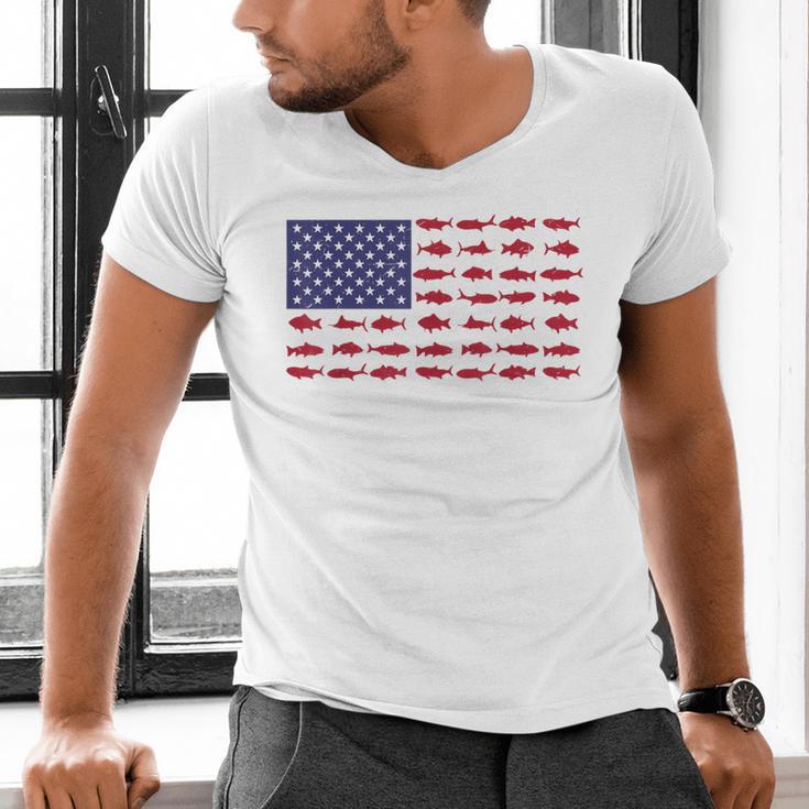 American Flag Fishing-Shirt Men Kids Bass Fish Dad Patriotic Men's V-Neck T-Shirt