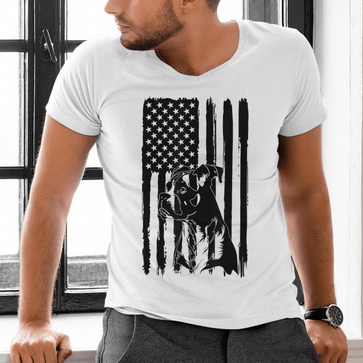 American Flag USA Patriot Boxer Dog Dad Men's V-Neck T-Shirt