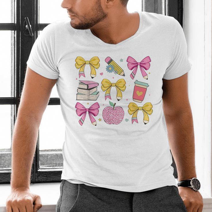 Apple Coquette Bow Books First Day Of School Back To School Men's V-Neck T-Shirt Apple Coquette Bow Books First Day Of School Back To School Men's V-Neck T-Shirt