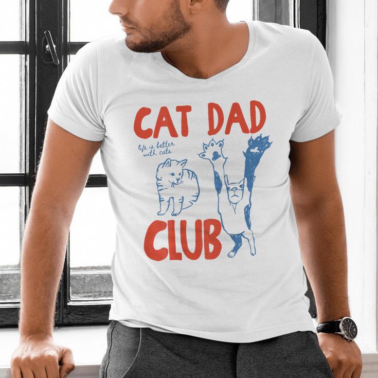 ON Back Cat Dad Club Life Is Better With Cats Father's Day Men's V-Neck T-Shirt ON Back Cat Dad Club Life Is Better With Cats Father's Day Men's V-Neck T-Shirt