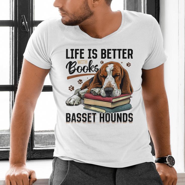 Basset Hound Dog Breed Life Is Better With Books And a For Men Women Girls Kids Men's V-Neck T-Shirt Basset Hound Dog Breed Life Is Better With Books And a For Men Women Girls Kids Men's V-Neck T-Shirt