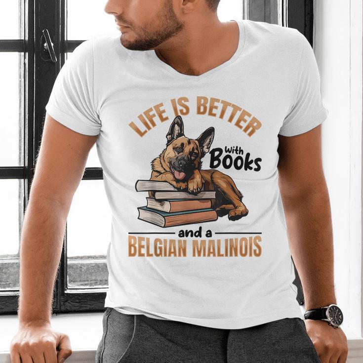 Belgian Malinois Dog Breed Life Is Better With Books And a Men Women Kids Men's V-Neck T-Shirt