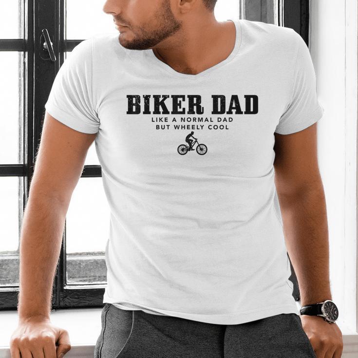 Biker Dad Mountain Bike MTB Father's Day Cyclist Men's V-Neck T-Shirt