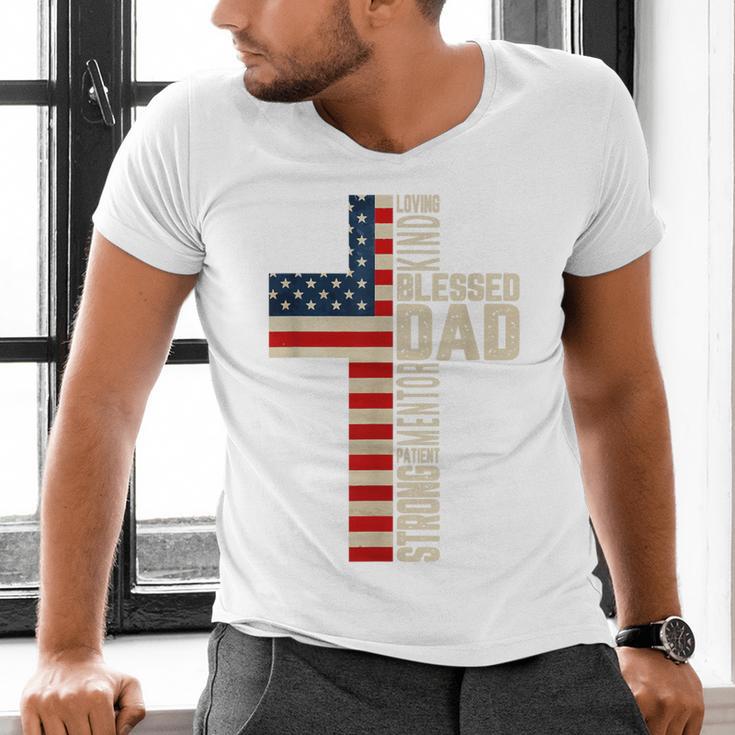 Blessed Dad Christian From Daughter Son Jesus Patriotic Men's V-Neck T-Shirt