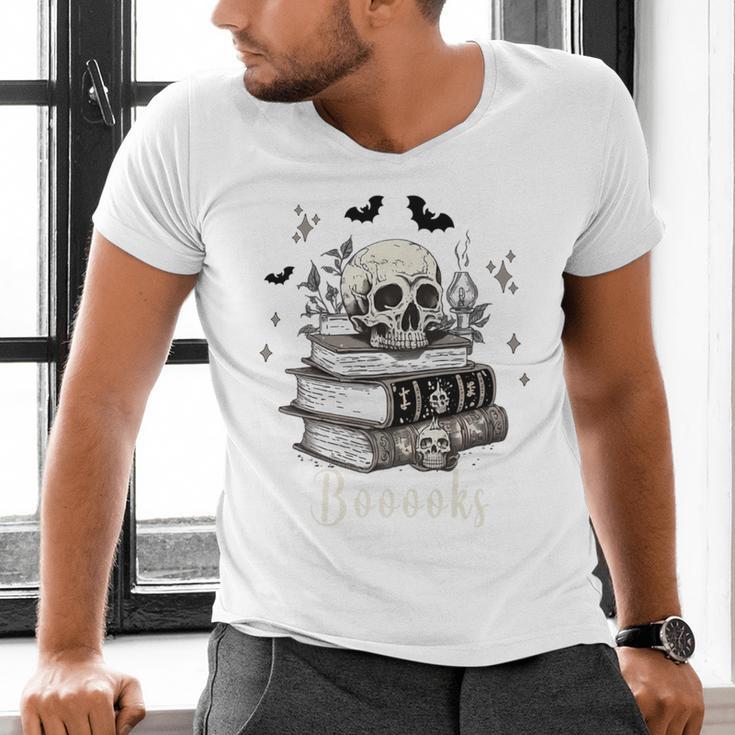 Boo Skeleton Skull Books Halloween Women School Teacher Kid Premium Men's V-Neck T-Shirt