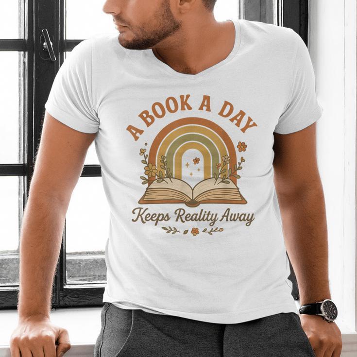 A Book A Day Keeps Reality Away Reading Men's V-Neck T-Shirt