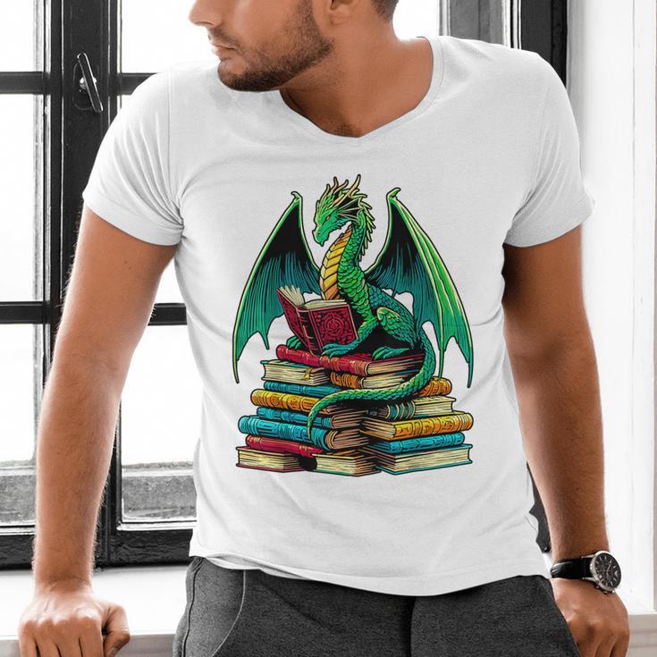 Book Dragon Reading Books Men's V-Neck T-Shirt