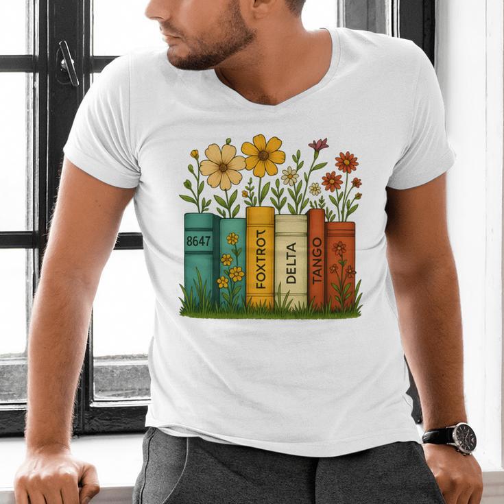 Book Flower 8647 Foxtrots Deltas Tangos Men's V-Neck T-Shirt Book Flower 8647 Foxtrots Deltas Tangos Men's V-Neck T-Shirt
