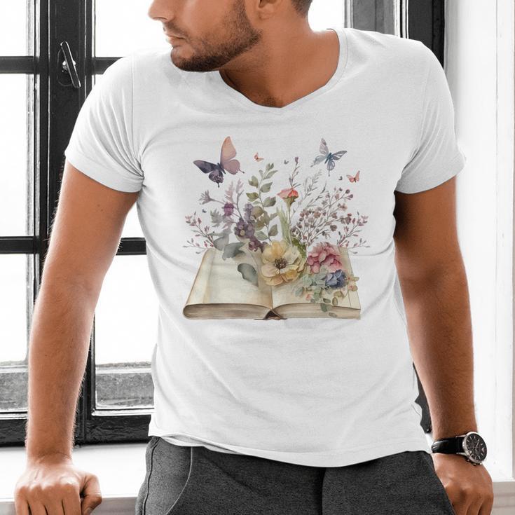 Book Flowers And Butterfly Beautiful Reading Reader Graphic Men's V-Neck T-Shirt Book Flowers And Butterfly Beautiful Reading Reader Graphic Men's V-Neck T-Shirt