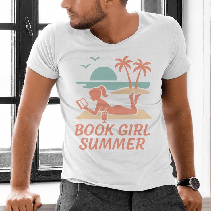 Book Girl Summer Book Reading Retro Sunset Men's V-Neck T-Shirt