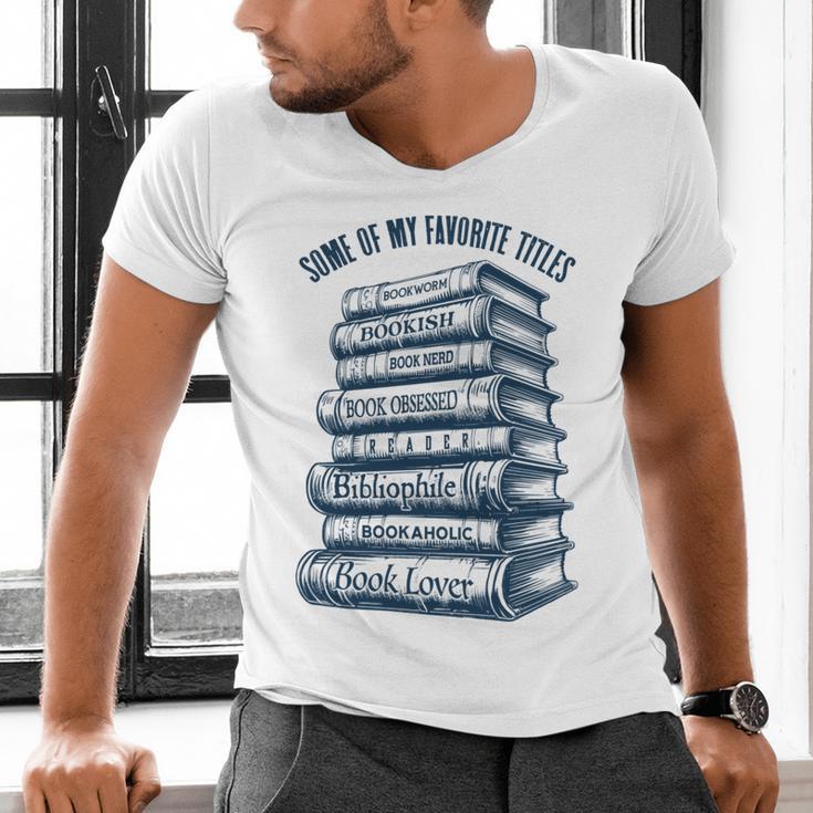 Book Lover Bookish Reader Bibliophile Book Nerd Titles Men's V-Neck T-Shirt