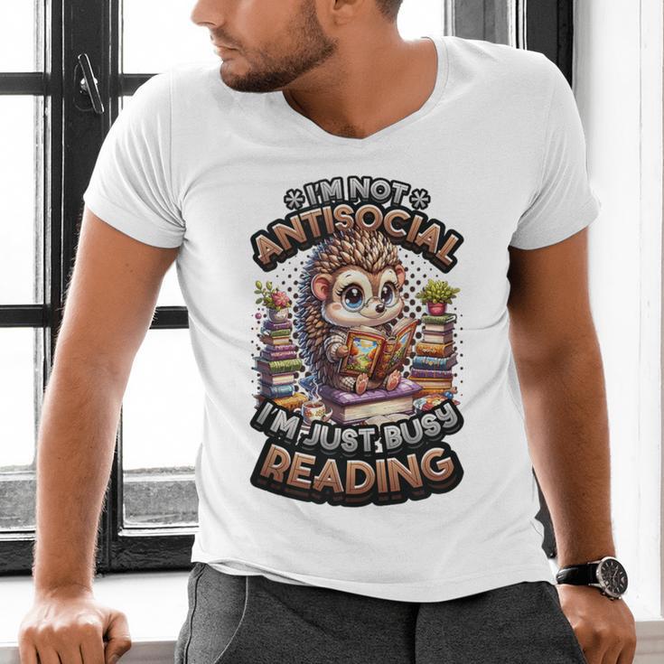 Book Lover Hedgehog Reading Books Introvert Bookworm Men's V-Neck T-Shirt Book Lover Hedgehog Reading Books Introvert Bookworm Men's V-Neck T-Shirt