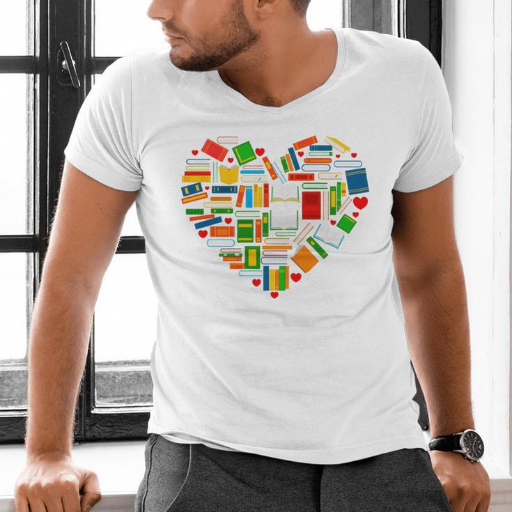 Book Lover Librarian Books Heart Valentine Men's V-Neck T-Shirt