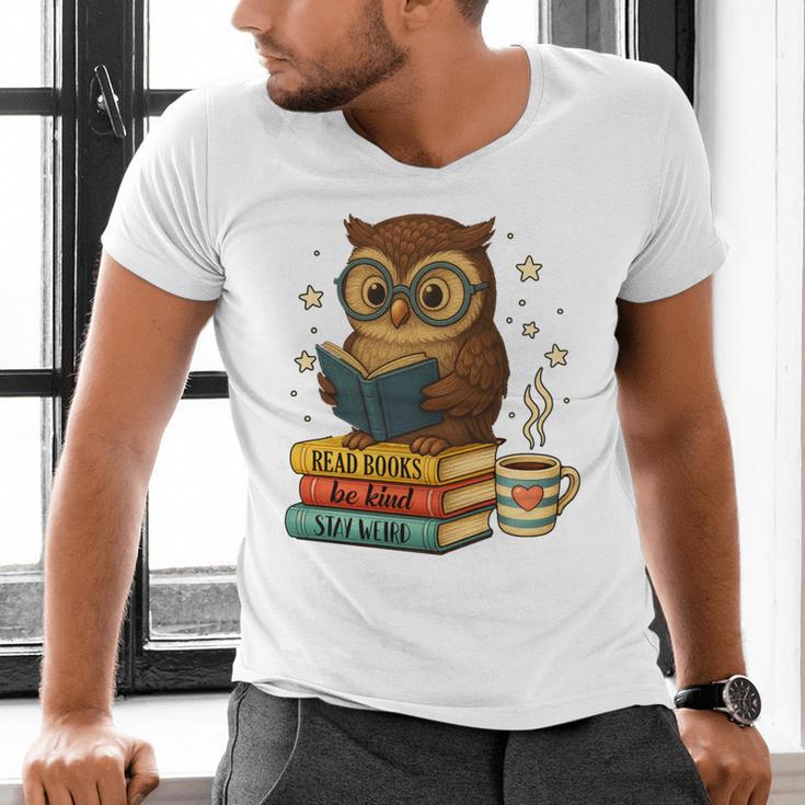 Book Lover Owl Reading Bookish Library Read Books Be Kind Men's V-Neck T-Shirt