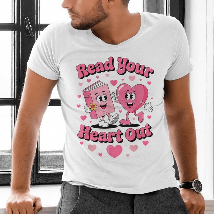 Book Lover Read Your Heart Out Teacher Kids Valentines Men's V-Neck T-Shirt Book Lover Read Your Heart Out Teacher Kids Valentines Men's V-Neck T-Shirt