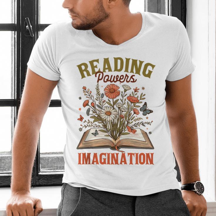 Book Lover Reading Bookish Floral Reading Powers Imagination Men's V-Neck T-Shirt Book Lover Reading Bookish Floral Reading Powers Imagination Men's V-Neck T-Shirt