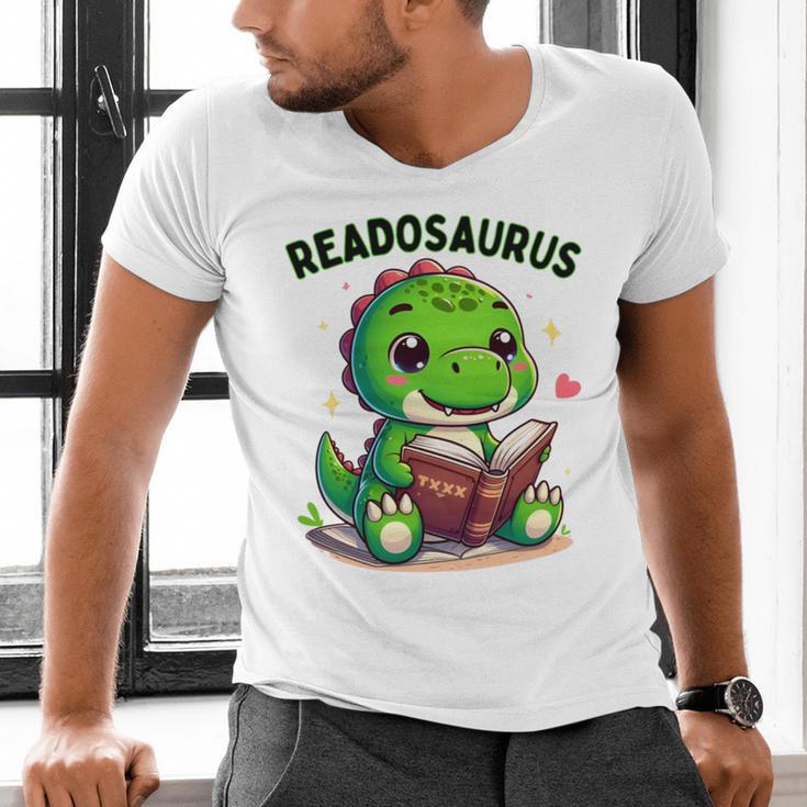 Book Lover Reading Dinosaur Readosaurus Library Men's V-Neck T-Shirt